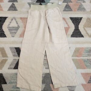 Lands End Wide Leg Pure 100% Linen Pull On Trousers In Flax Linen Size 2 PETITE